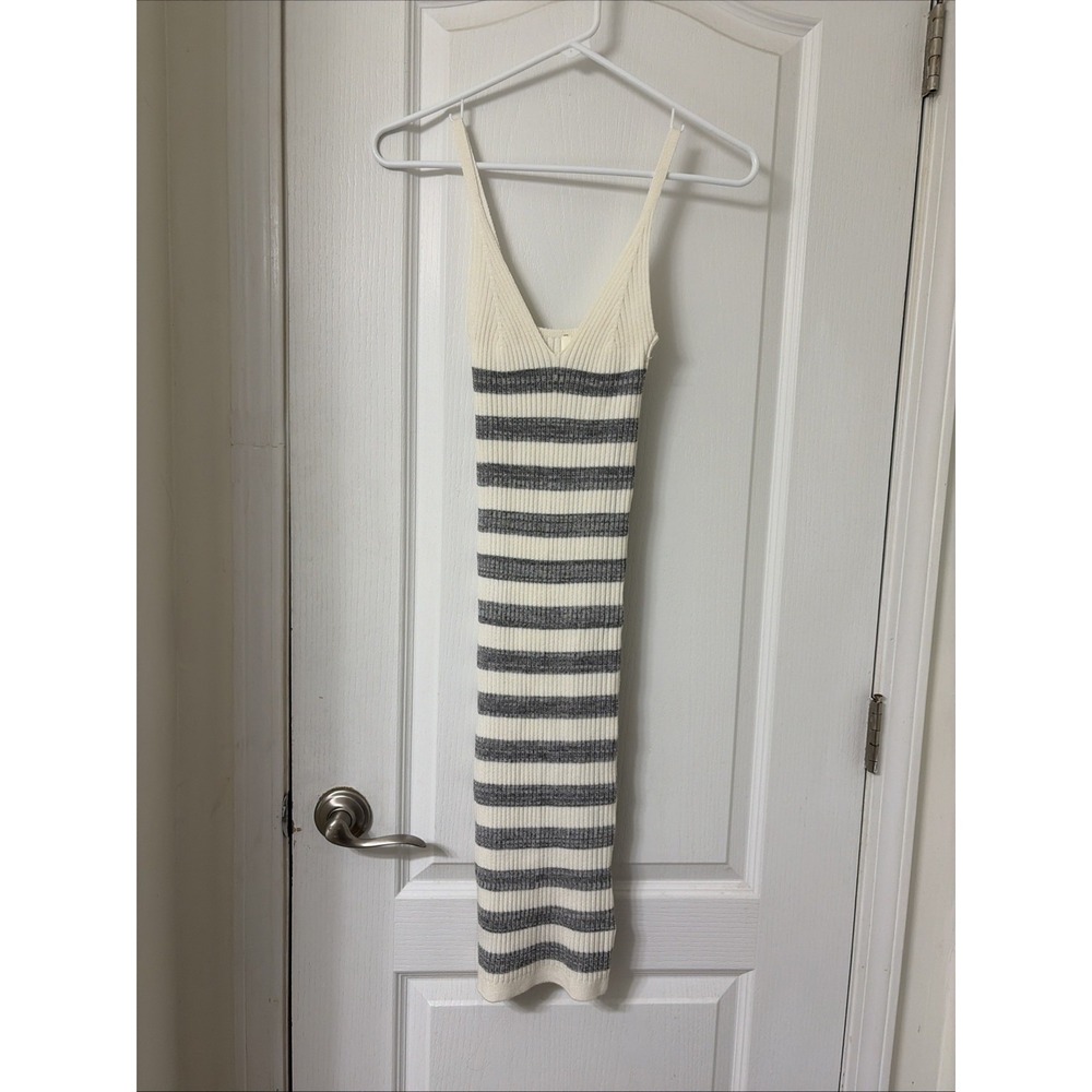 Y2K Striped gray & white Tank Sweater Ribbed Dress Size Small